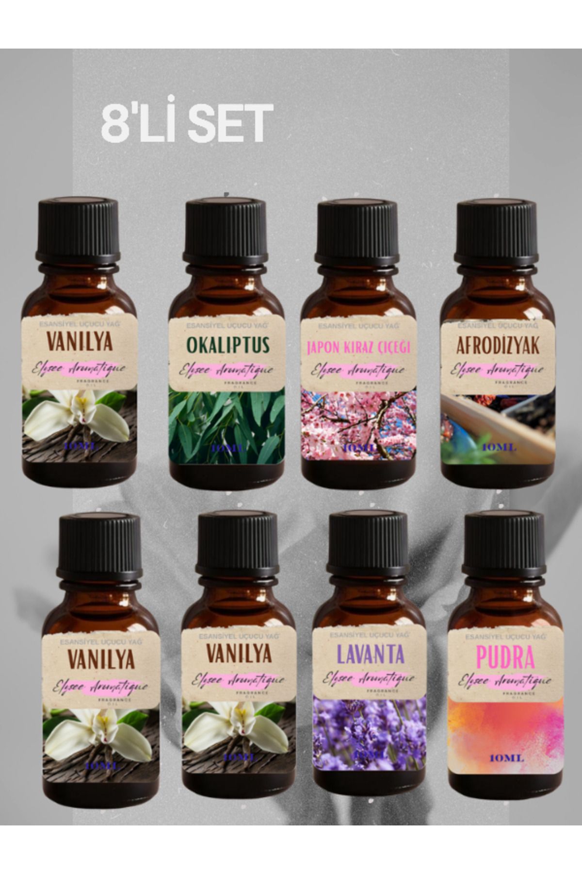 Elysee Aromatique 8'li Set Esansiyel Uçucu Koku Yağı Difüzör Esansı Buhurdanlık Yağı Aromaterapi Yağı