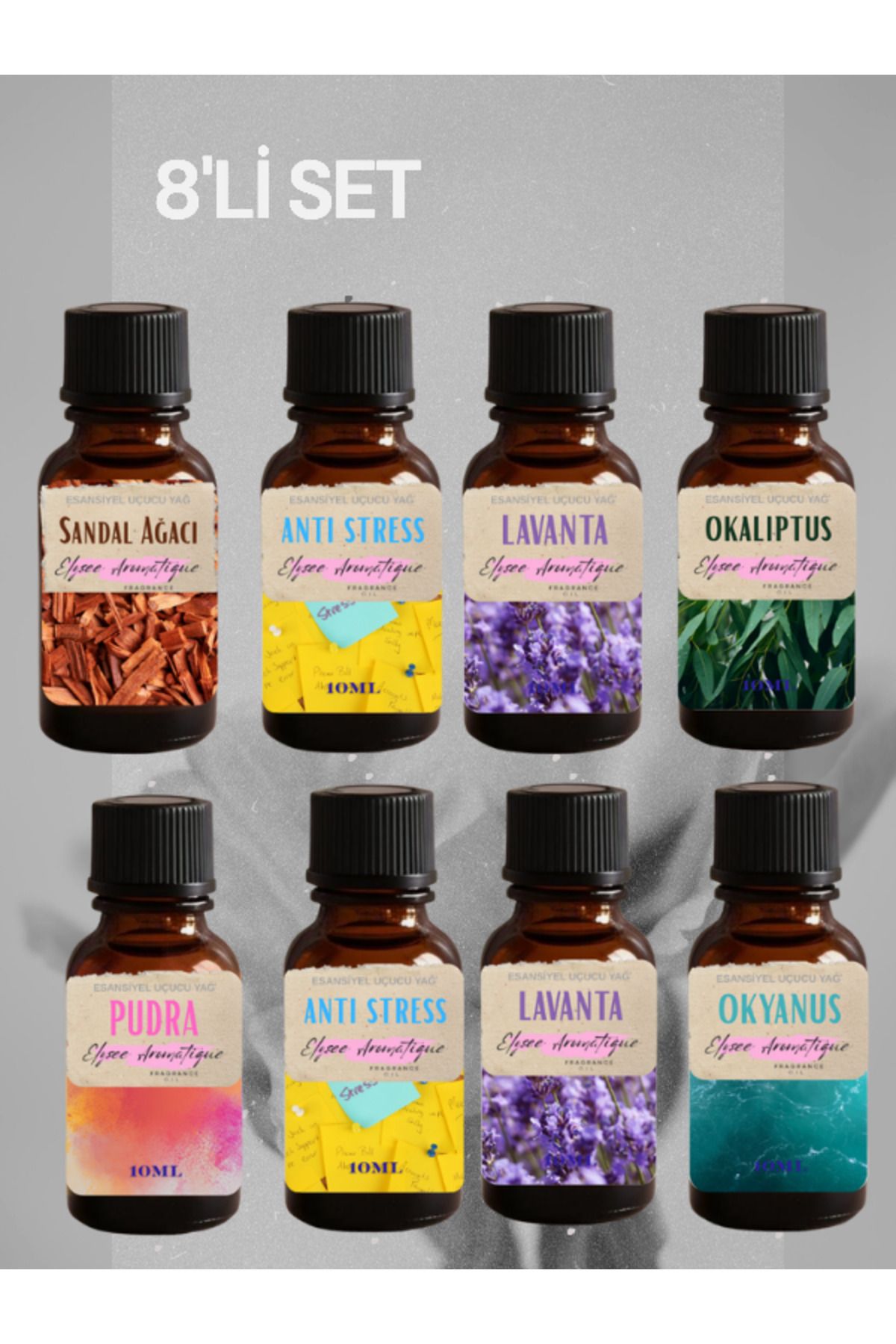 Elysee Aromatique 8'li Set Esansiyel Uçucu Koku Yağı Difüzör Esansı Buhurdanlık Yağı Aromaterapi Yağı