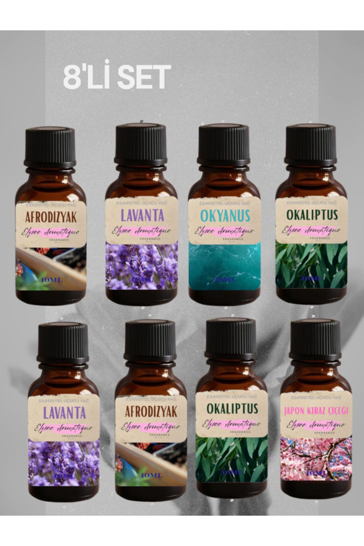 Elysee Aromatique 8'li Set Esansiyel Uçucu Koku Yağı Difüzör Esansı Buhurdanlık Yağı Aromaterapi Yağı