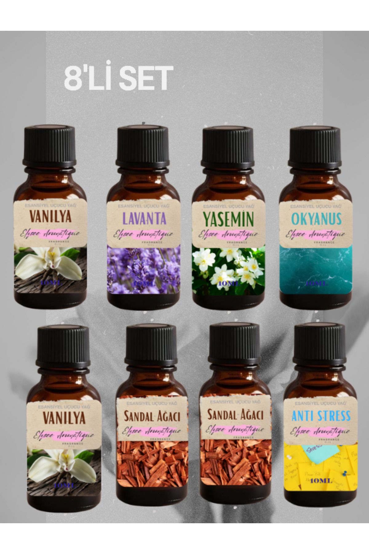Elysee Aromatique 8'li Set Esansiyel Uçucu Koku Yağı Difüzör Esansı Buhurdanlık Yağı Aromaterapi Yağı