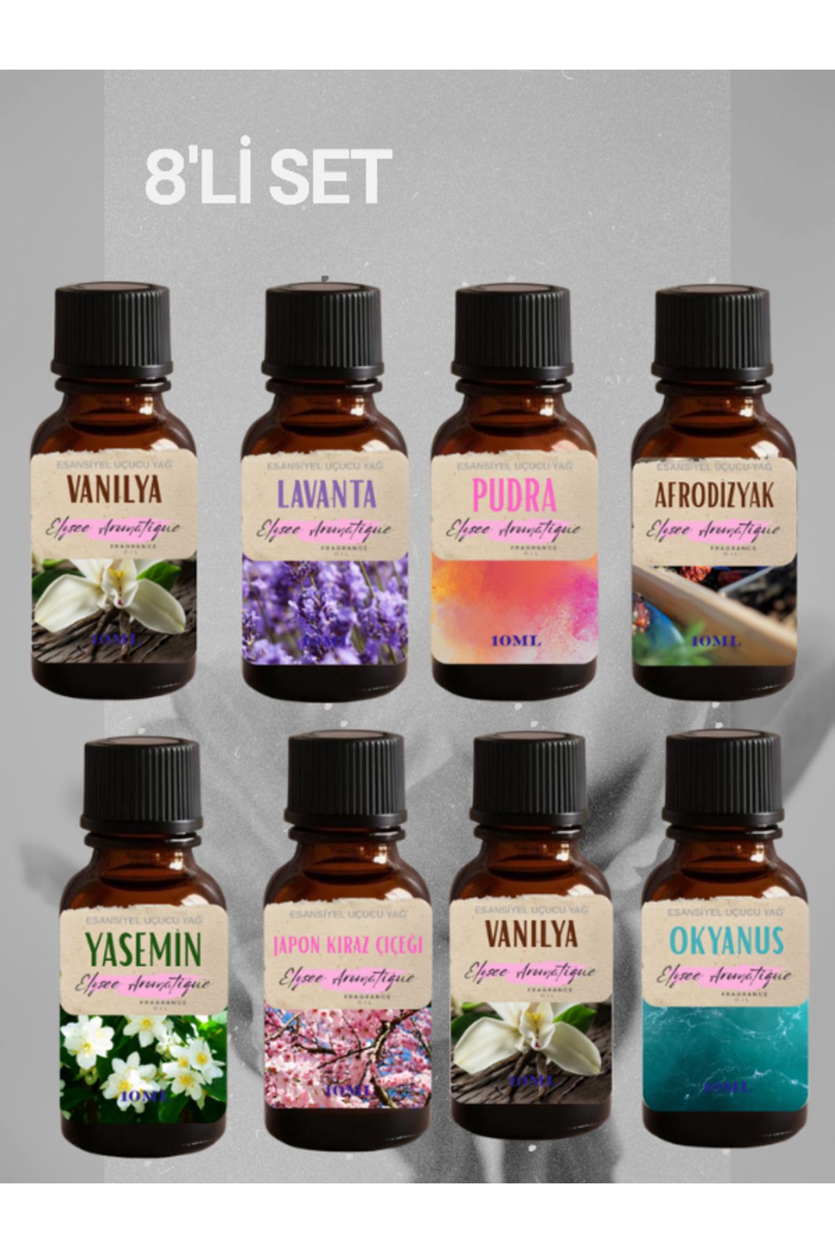 Elysee Aromatique 8'li Set Esansiyel Uçucu Koku Yağı Difüzör Esansı Buhurdanlık Yağı Aromaterapi Yağı