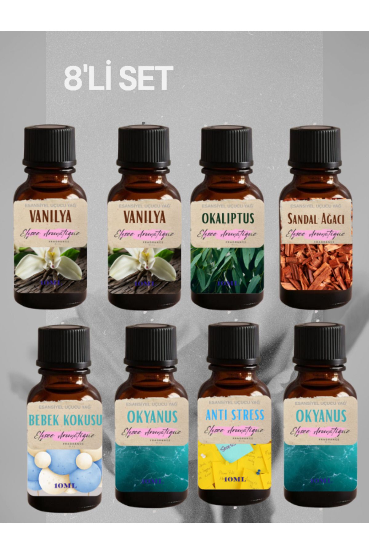 Elysee Aromatique 8'li Set Esansiyel Uçucu Koku Yağı Difüzör Esansı Buhurdanlık Yağı Aromaterapi Yağı