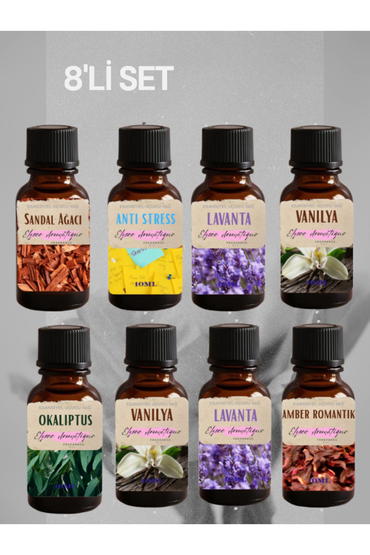 Elysee Aromatique 8'li Set Esansiyel Uçucu Koku Yağı Difüzör Esansı Buhurdanlık Yağı Aromaterapi Yağı