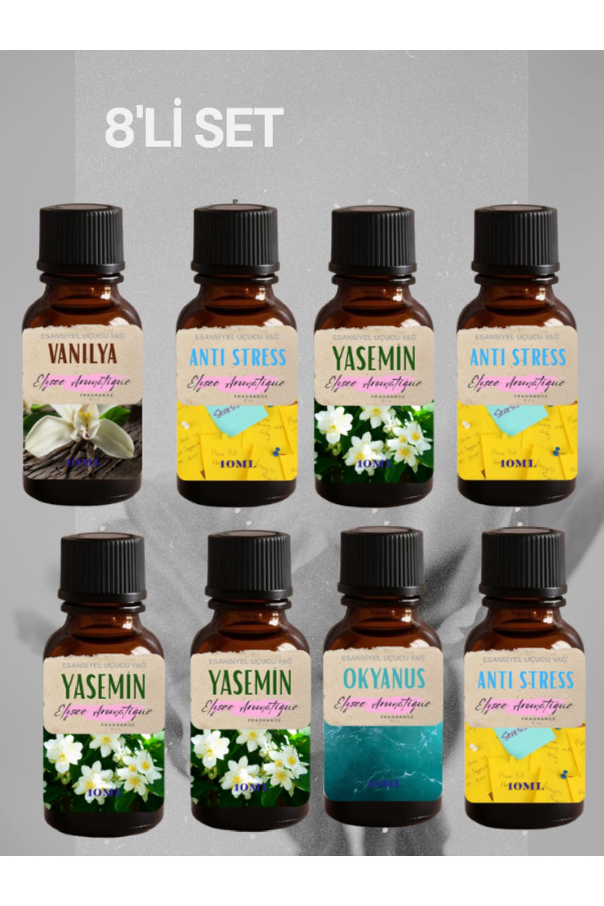 Elysee Aromatique 8'li Set Esansiyel Uçucu Koku Yağı Difüzör Esansı Buhurdanlık Yağı Aromaterapi Yağı
