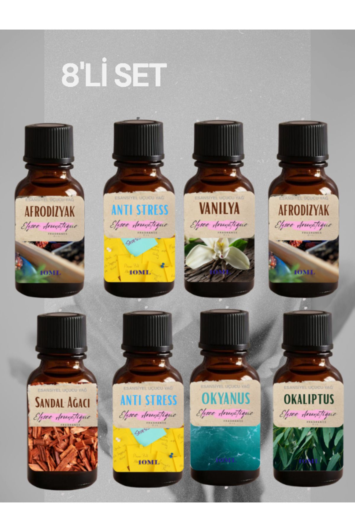 Elysee Aromatique 8'li Set Esansiyel Uçucu Koku Yağı Difüzör Esansı Buhurdanlık Yağı Aromaterapi Yağı
