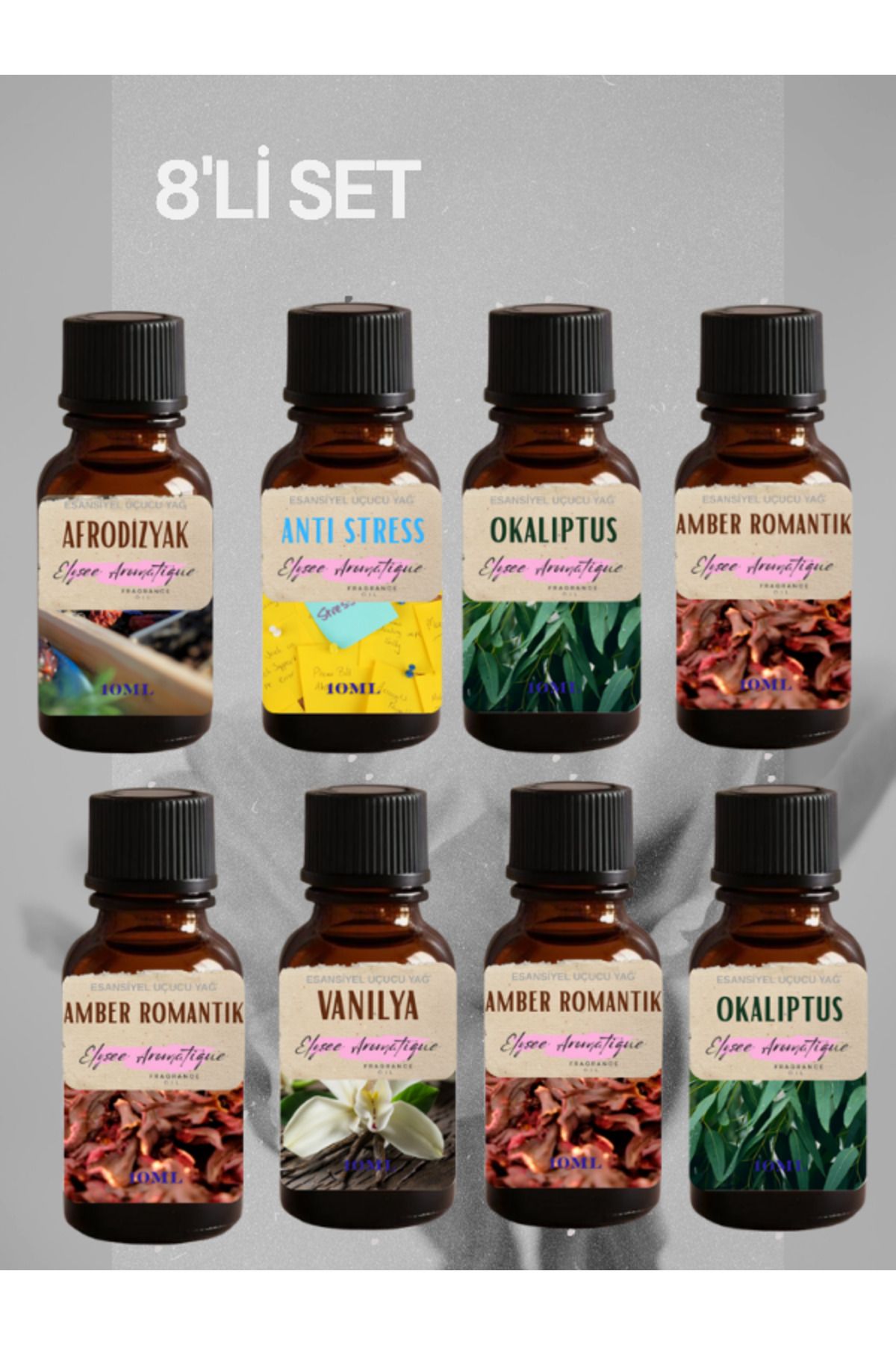 Elysee Aromatique 8'li Set Esansiyel Uçucu Koku Yağı Difüzör Esansı Buhurdanlık Yağı Aromaterapi Yağı