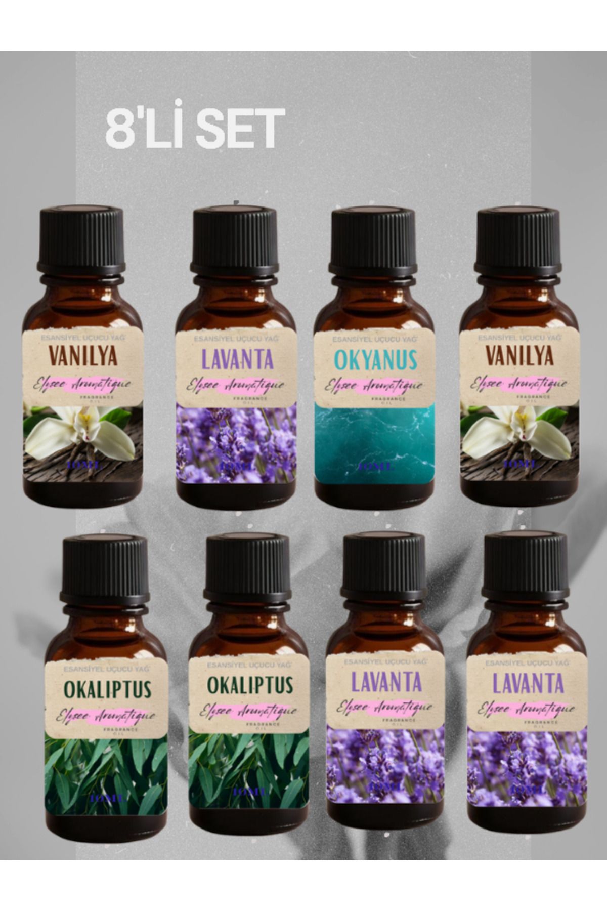 Elysee Aromatique 8'li Set Esansiyel Uçucu Koku Yağı Difüzör Esansı Buhurdanlık Yağı Aromaterapi Yağı