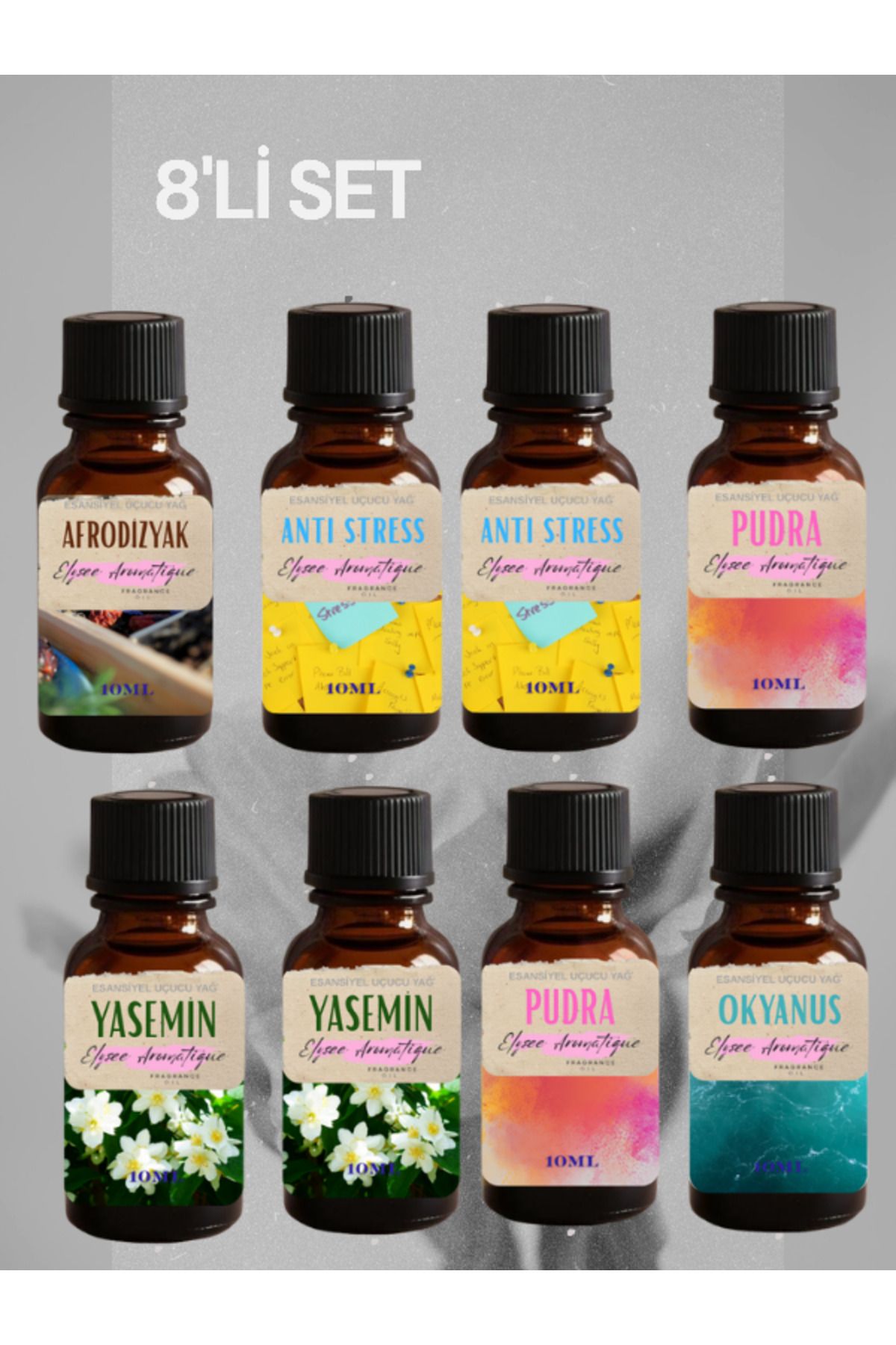 Elysee Aromatique 8'li Set Esansiyel Uçucu Koku Yağı Difüzör Esansı Buhurdanlık Yağı Aromaterapi Yağı