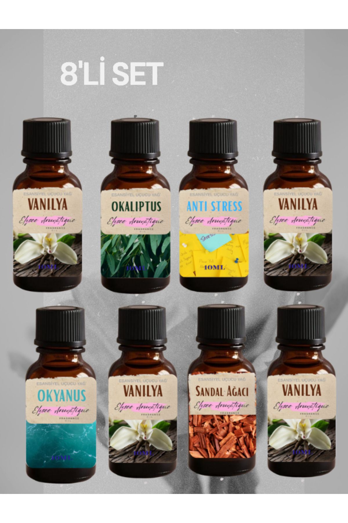 Elysee Aromatique 8'li Set Esansiyel Uçucu Koku Yağı Difüzör Esansı Buhurdanlık Yağı Aromaterapi Yağı