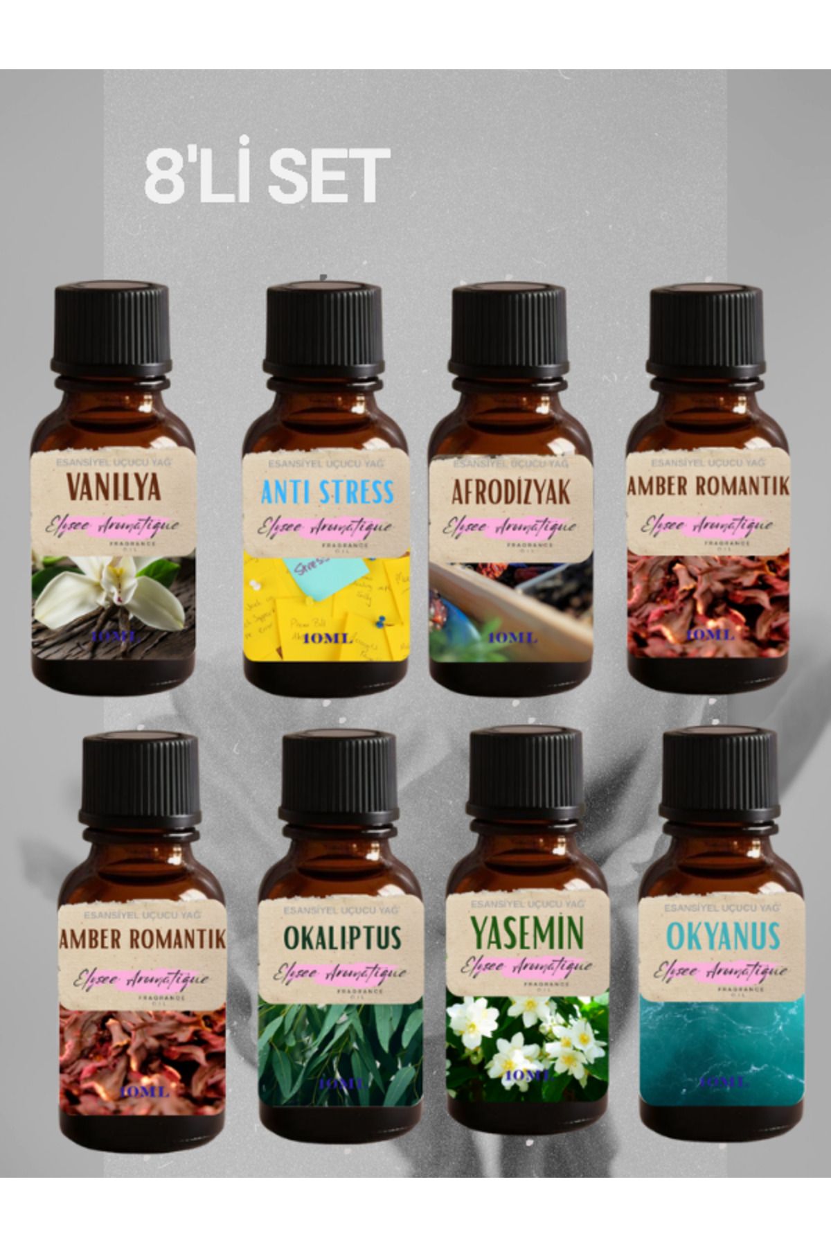 Elysee Aromatique 8'li Set Esansiyel Uçucu Koku Yağı Difüzör Esansı Buhurdanlık Yağı Aromaterapi Yağı