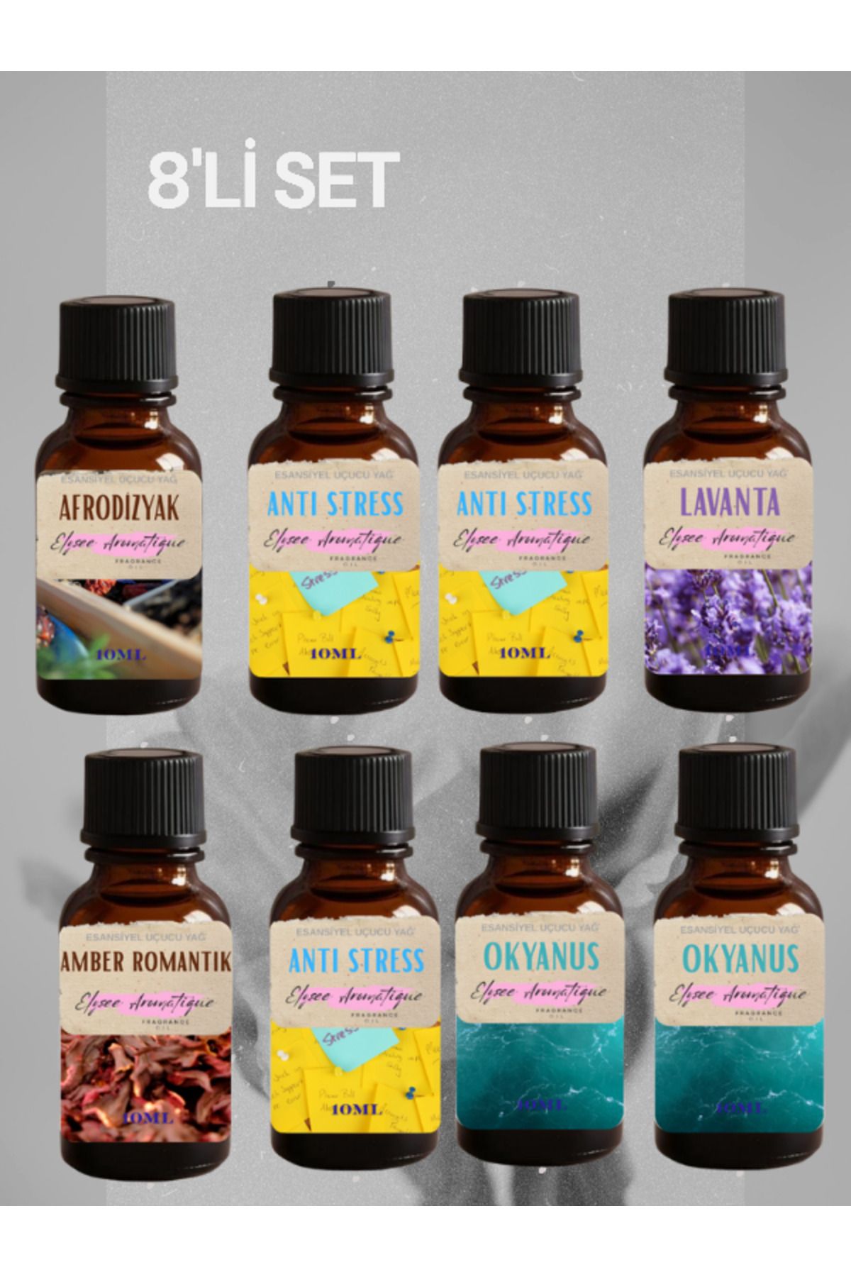 Elysee Aromatique 8'li Set Esansiyel Uçucu Koku Yağı Difüzör Esansı Buhurdanlık Yağı Aromaterapi Yağı