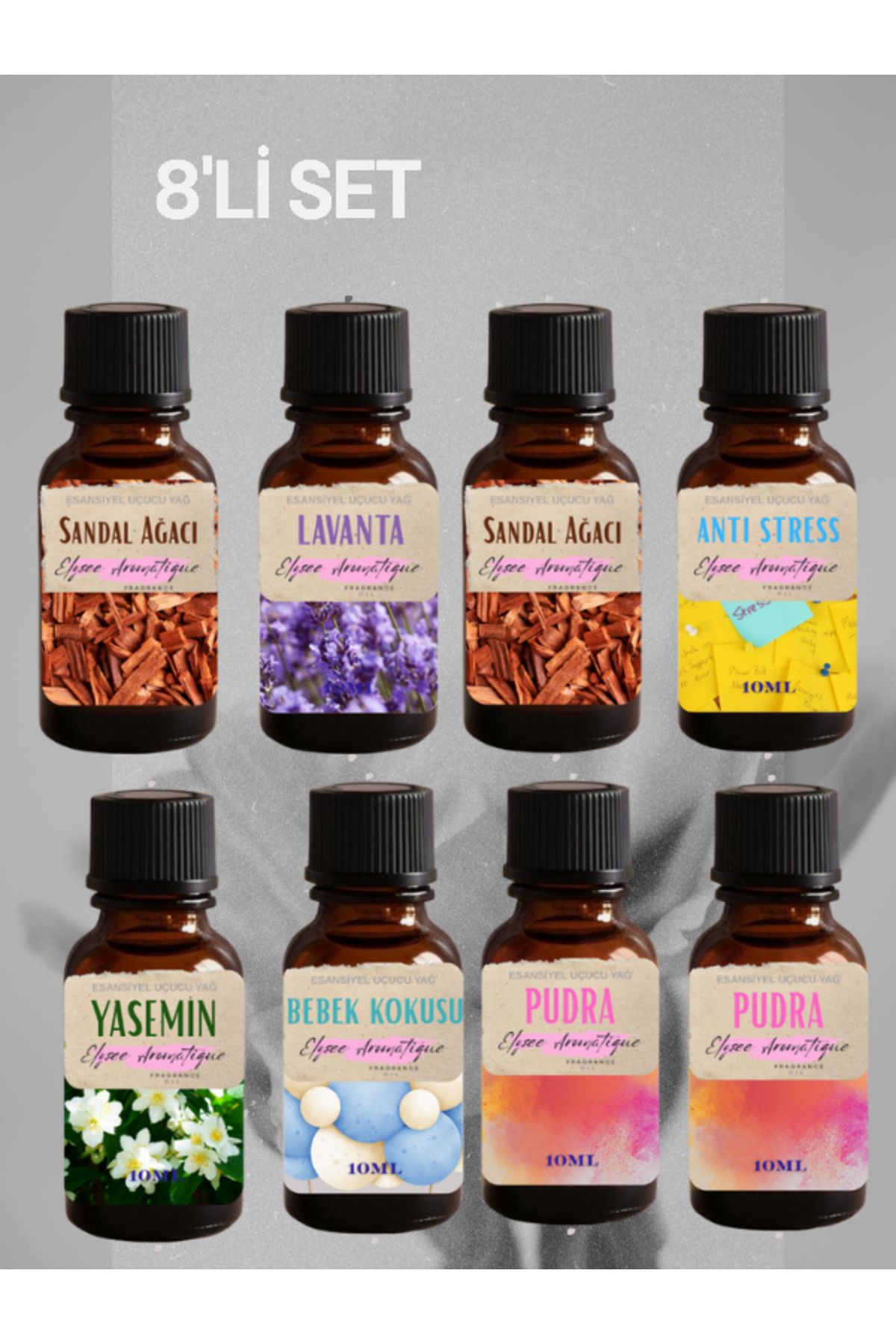 Elysee Aromatique 8'li Set Esansiyel Uçucu Koku Yağı Difüzör Esansı Buhurdanlık Yağı Aromaterapi Yağı