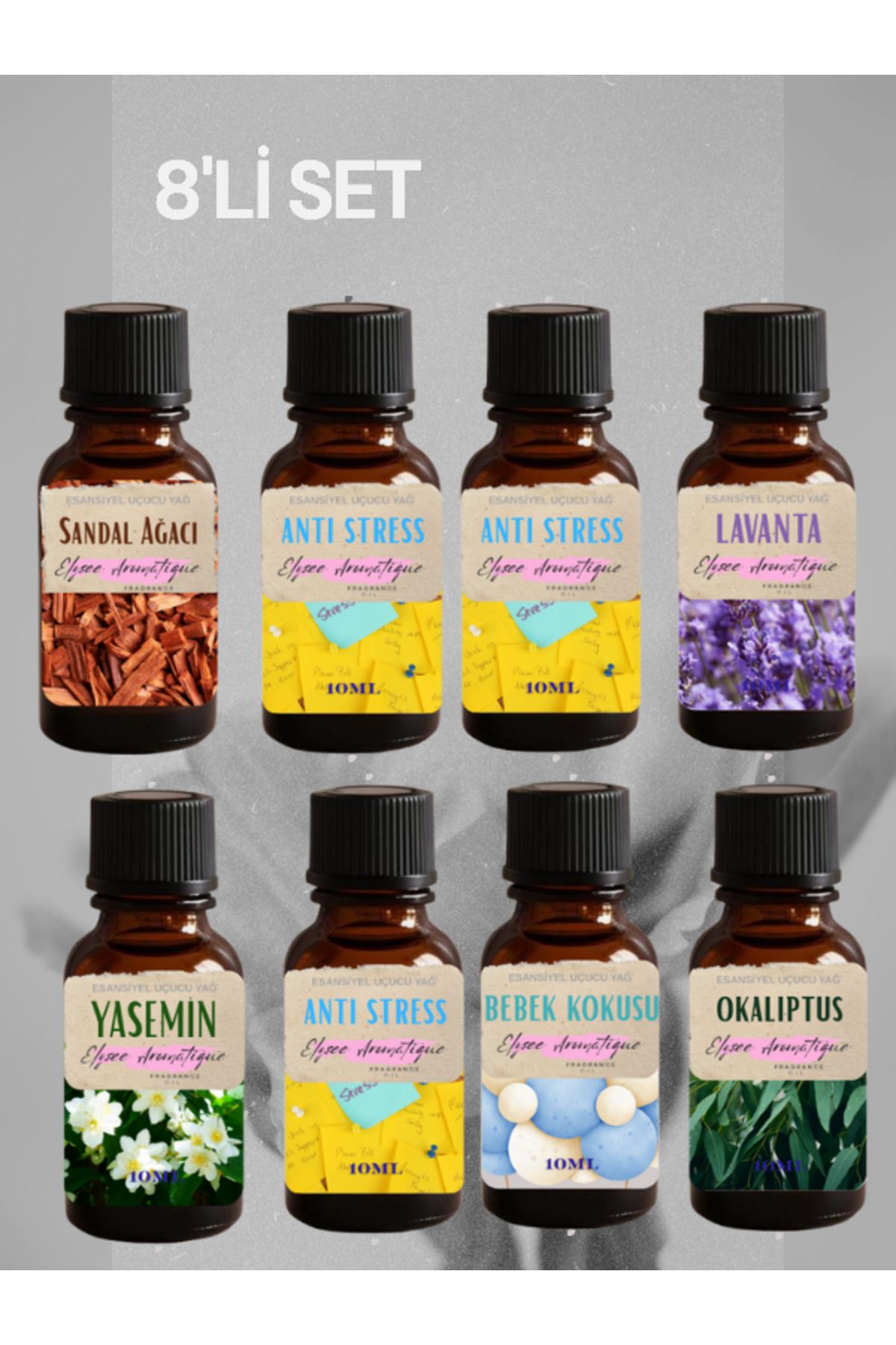 Elysee Aromatique 8'li Set Esansiyel Uçucu Koku Yağı Difüzör Esansı Buhurdanlık Yağı Aromaterapi Yağı