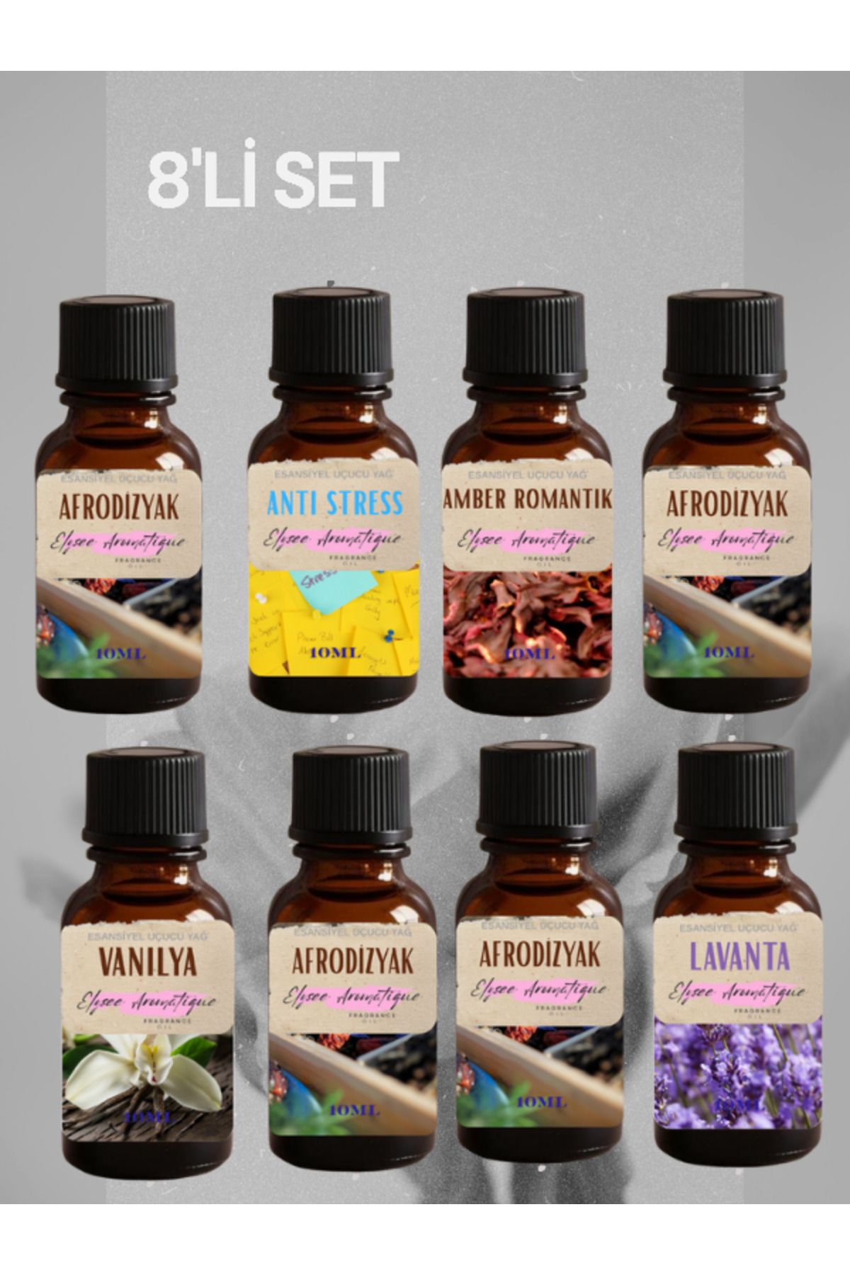Elysee Aromatique 8'li Set Esansiyel Uçucu Koku Yağı Difüzör Esansı Buhurdanlık Yağı Aromaterapi Yağı