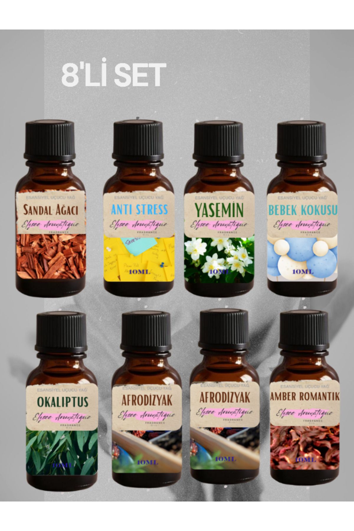 Elysee Aromatique 8'li Set Esansiyel Uçucu Koku Yağı Difüzör Esansı Buhurdanlık Yağı Aromaterapi Yağı