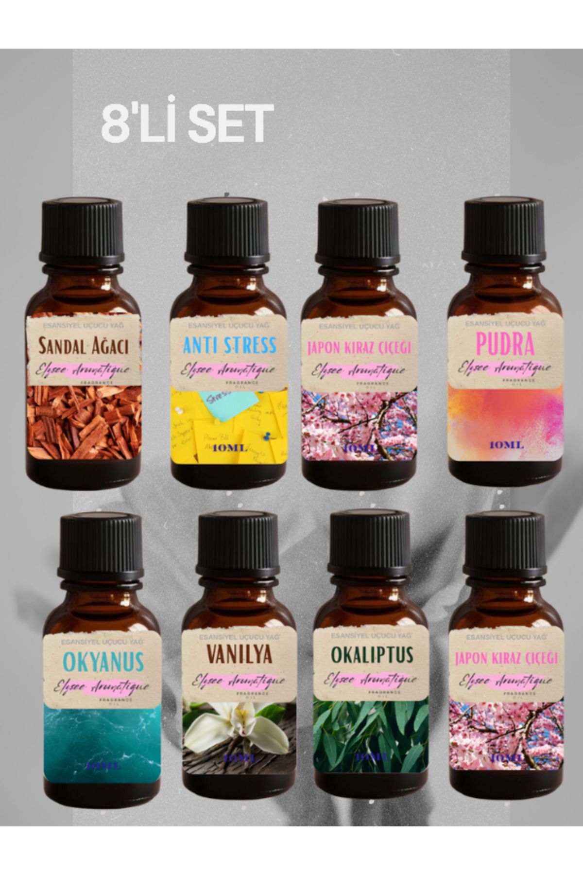 Elysee Aromatique 8'li Set Esansiyel Uçucu Koku Yağı Difüzör Esansı Buhurdanlık Yağı Aromaterapi Yağı