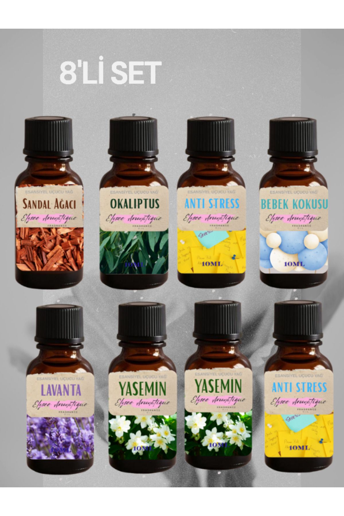 Elysee Aromatique 8'li Set Esansiyel Uçucu Koku Yağı Difüzör Esansı Buhurdanlık Yağı Aromaterapi Yağı