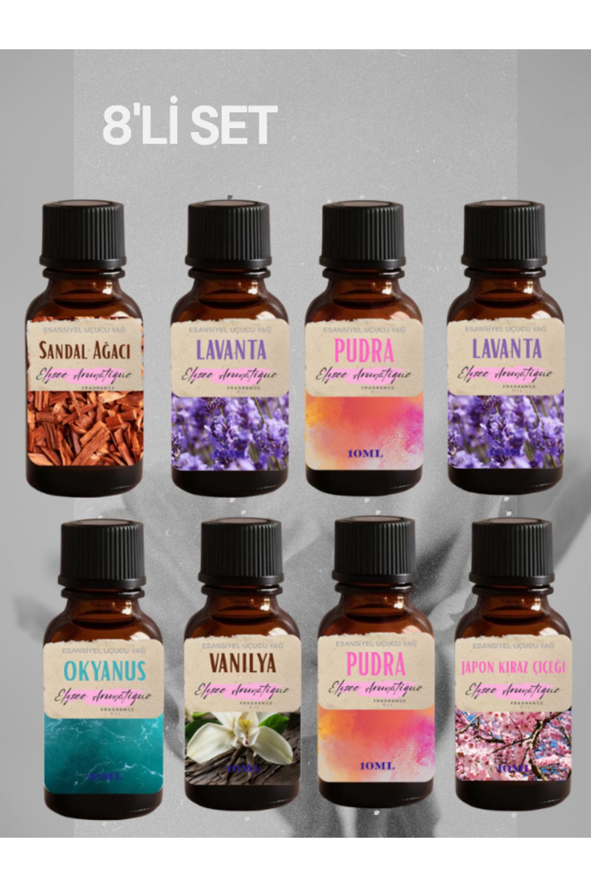 Elysee Aromatique 8'li Set Esansiyel Uçucu Koku Yağı Difüzör Esansı Buhurdanlık Yağı Aromaterapi Yağı