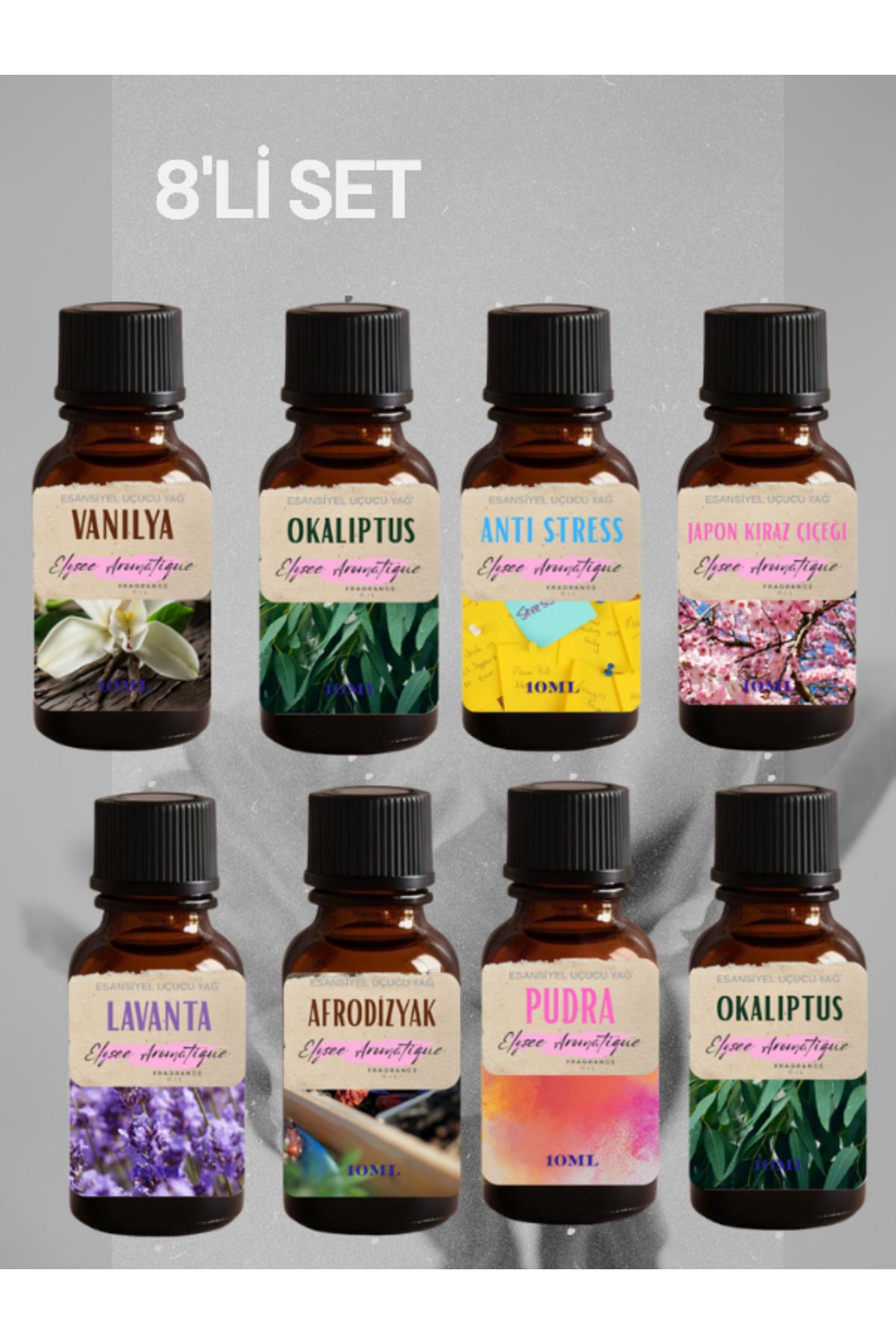 Elysee Aromatique 8'li Set Esansiyel Uçucu Koku Yağı Difüzör Esansı Buhurdanlık Yağı Aromaterapi Yağı