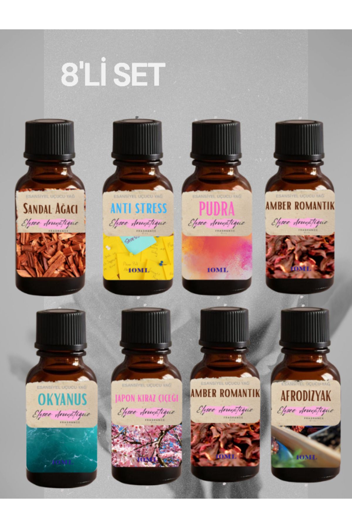 Elysee Aromatique 8'li Set Esansiyel Uçucu Koku Yağı Difüzör Esansı Buhurdanlık Yağı Aromaterapi Yağı
