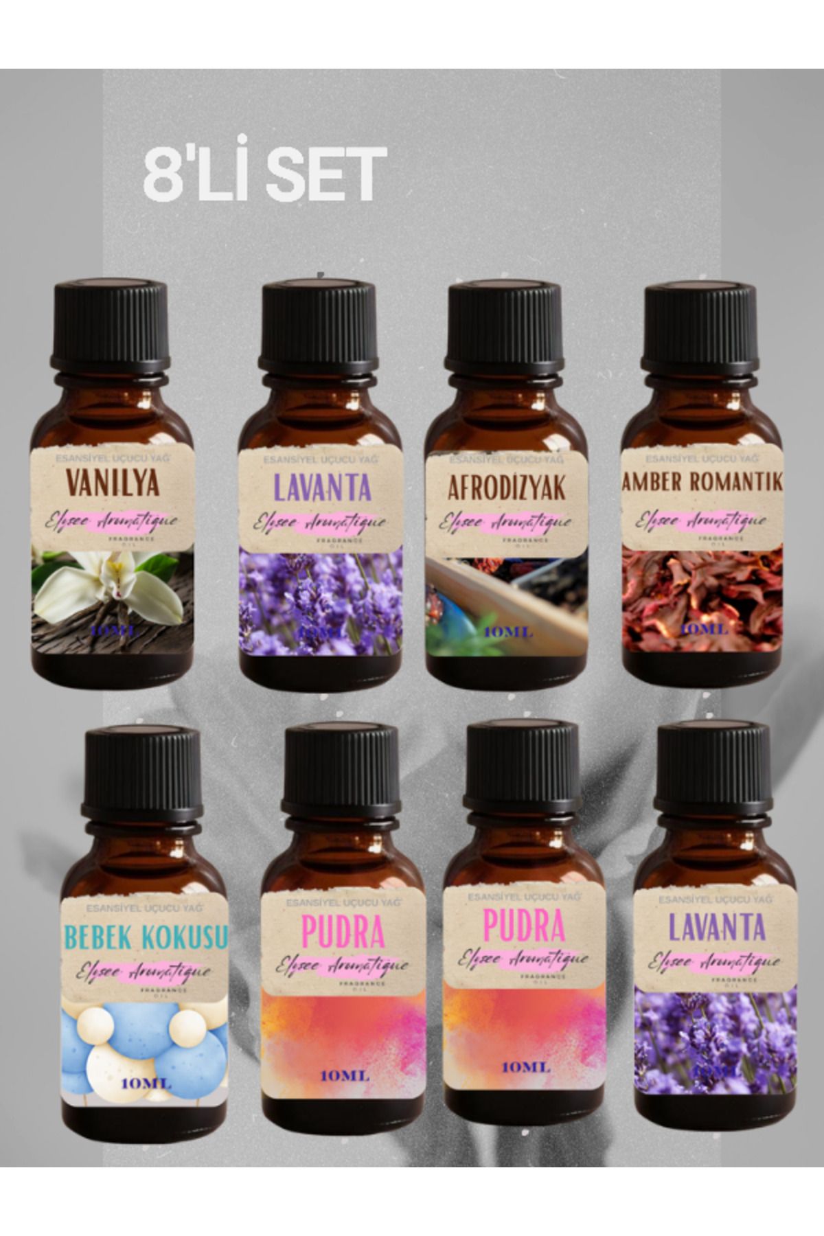 Elysee Aromatique 8'li Set Esansiyel Uçucu Koku Yağı Difüzör Esansı Buhurdanlık Yağı Aromaterapi Yağı