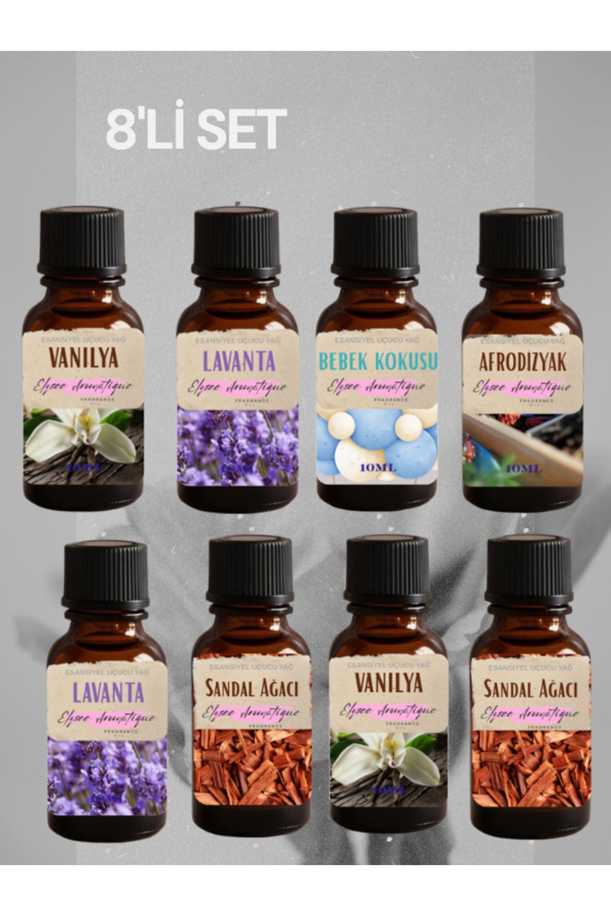 Elysee Aromatique 8'li Set Esansiyel Uçucu Koku Yağı Difüzör Esansı Buhurdanlık Yağı Aromaterapi Yağı