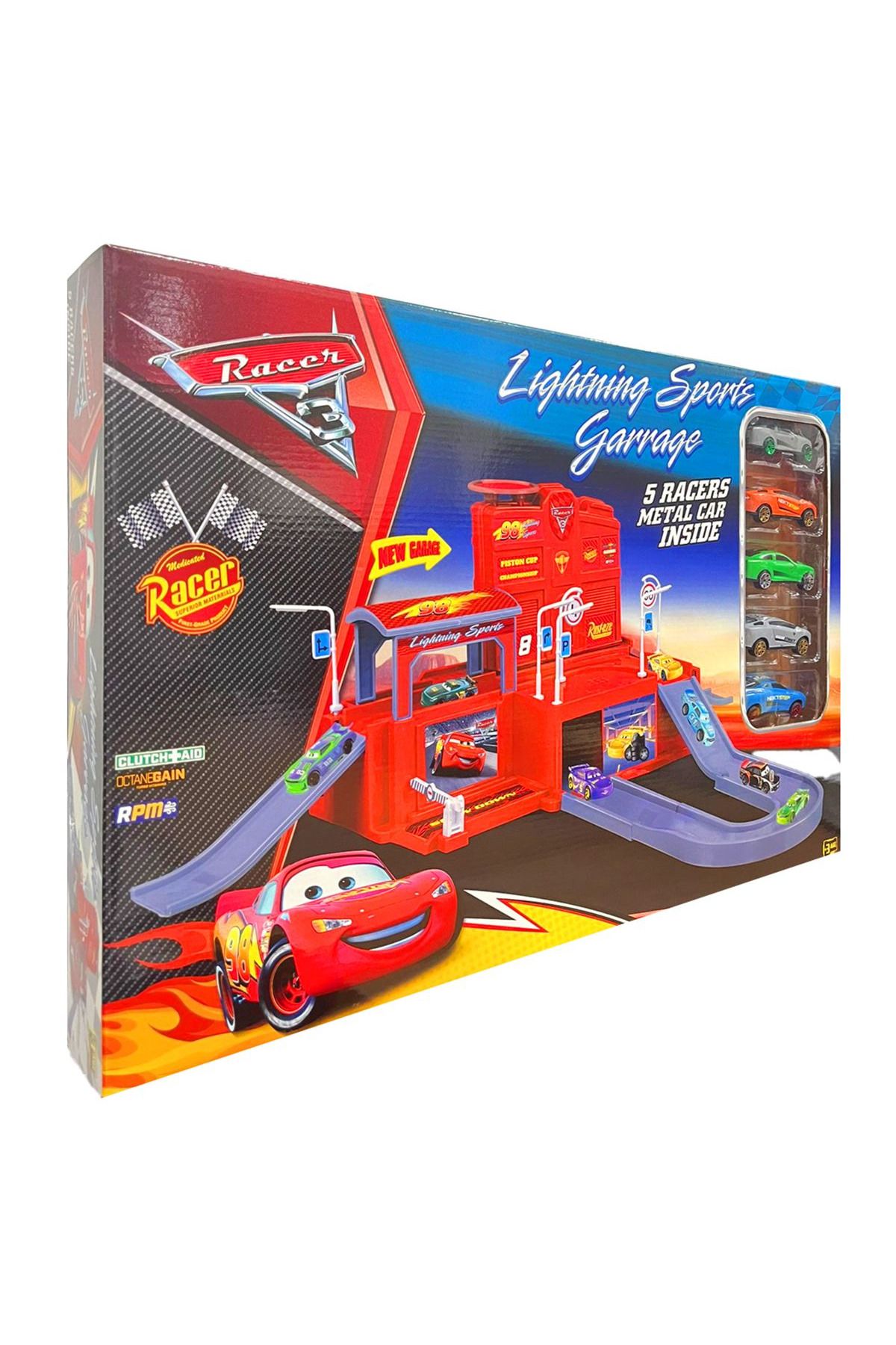 Toysan LİGHTNİNG SPORTS GARRAGE OTOPARKLI GARAJ SETİ 5 METAL ARAÇ +3