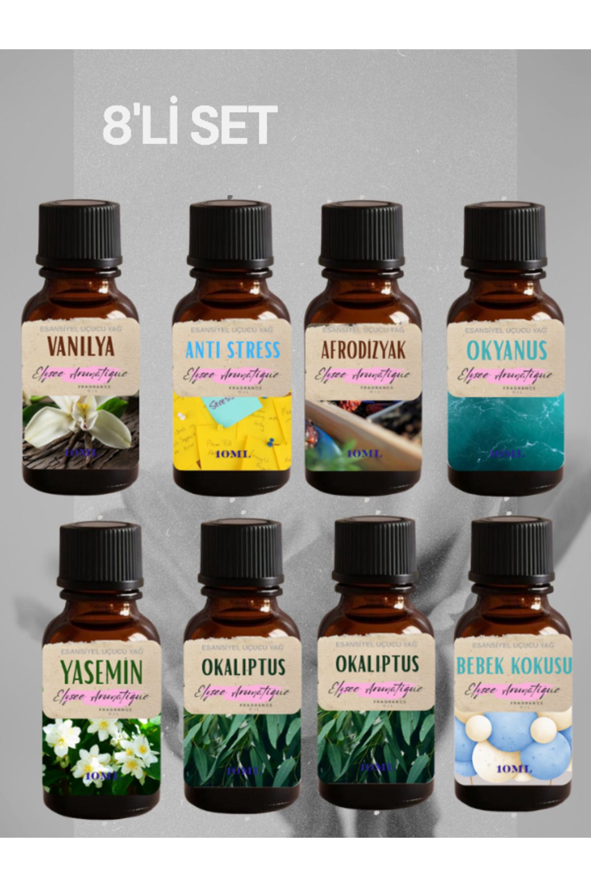 Elysee Aromatique 8'li Set Esansiyel Uçucu Koku Yağı Difüzör Esansı Buhurdanlık Yağı Aromaterapi Yağı