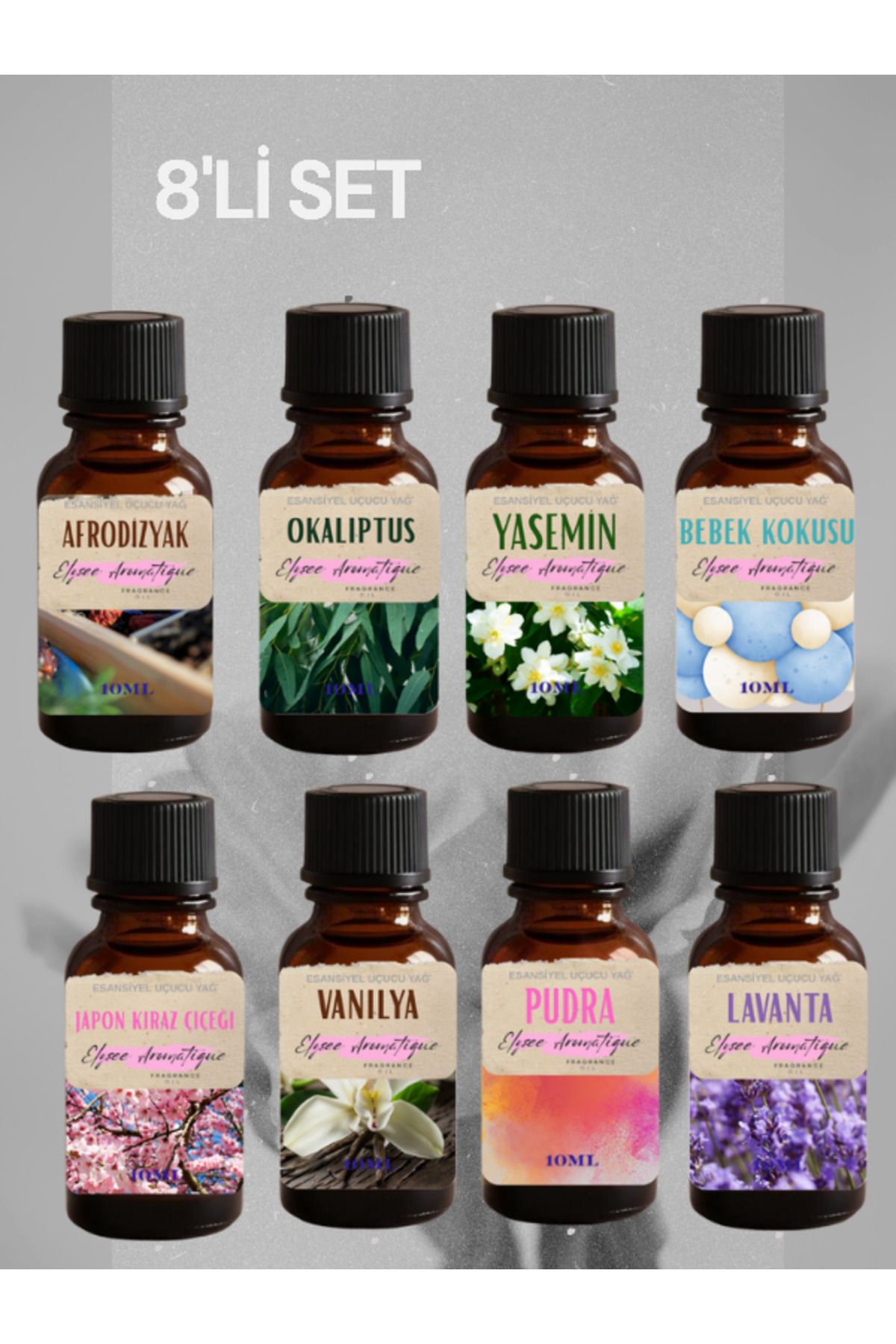 Elysee Aromatique 8'li Set Esansiyel Uçucu Koku Yağı Difüzör Esansı Buhurdanlık Yağı Aromaterapi Yağı
