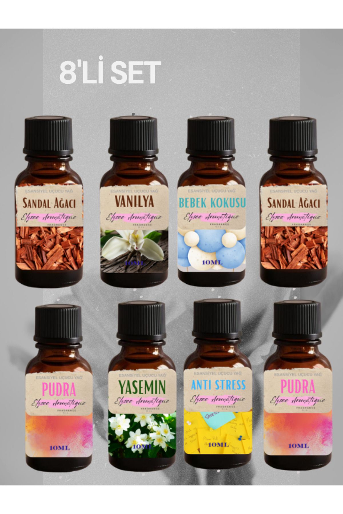 Elysee Aromatique 8'li Set Esansiyel Uçucu Koku Yağı Difüzör Esansı Buhurdanlık Yağı Aromaterapi Yağı