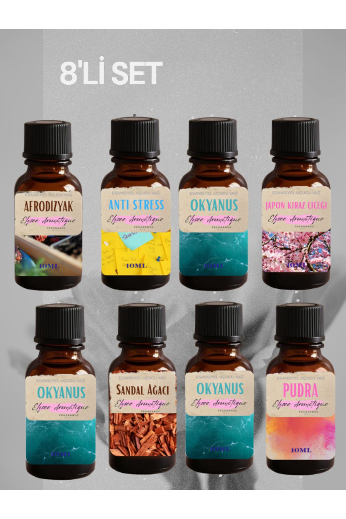 Elysee Aromatique 8'li Set Esansiyel Uçucu Koku Yağı Difüzör Esansı Buhurdanlık Yağı Aromaterapi Yağı
