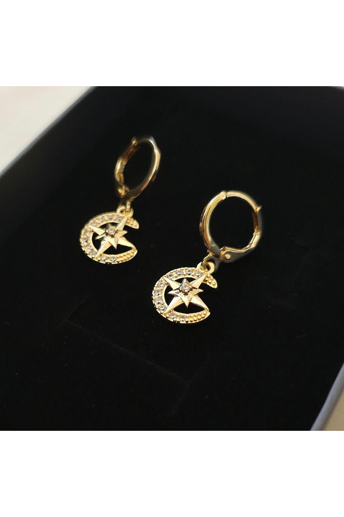 Lune Takı Steel Lune Çelik – Crescent Star Gold Küpe