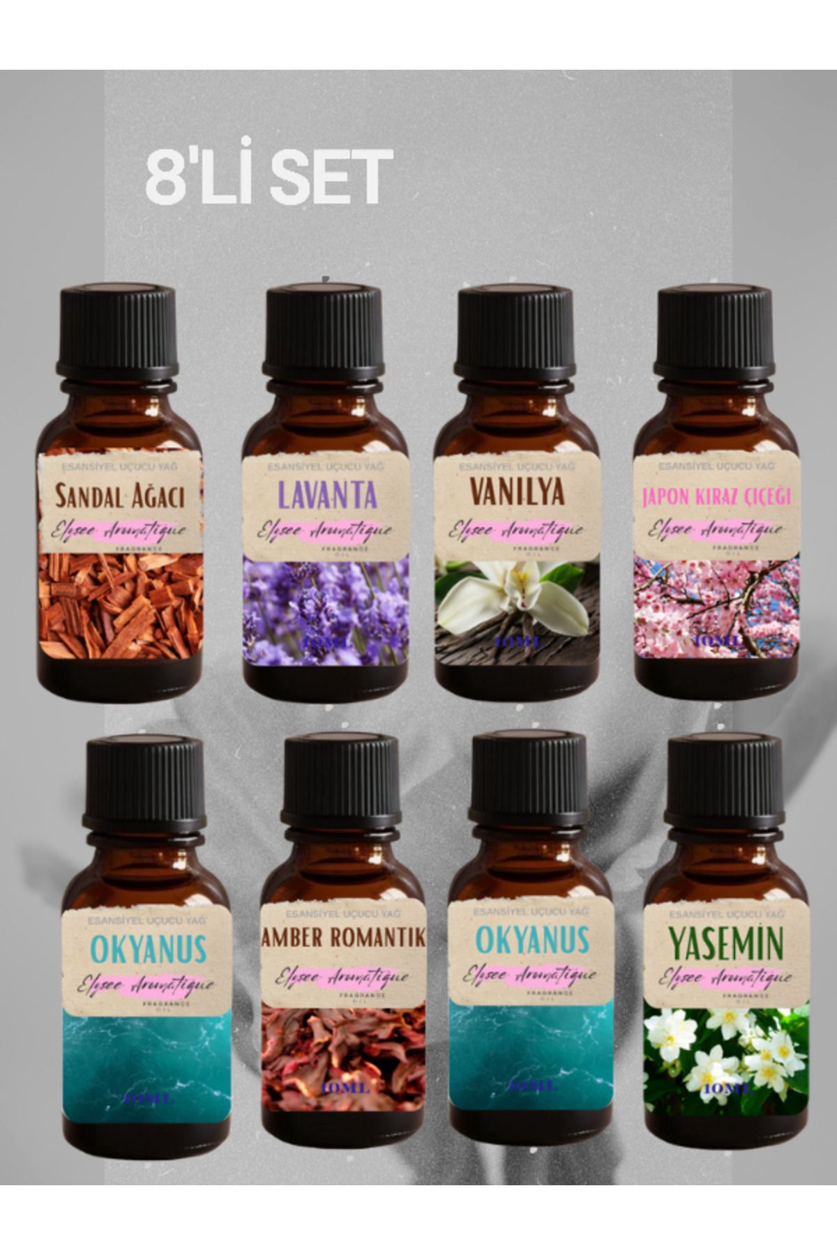 Elysee Aromatique 8'li Set Esansiyel Uçucu Koku Yağı Difüzör Esansı Buhurdanlık Yağı Aromaterapi Yağı