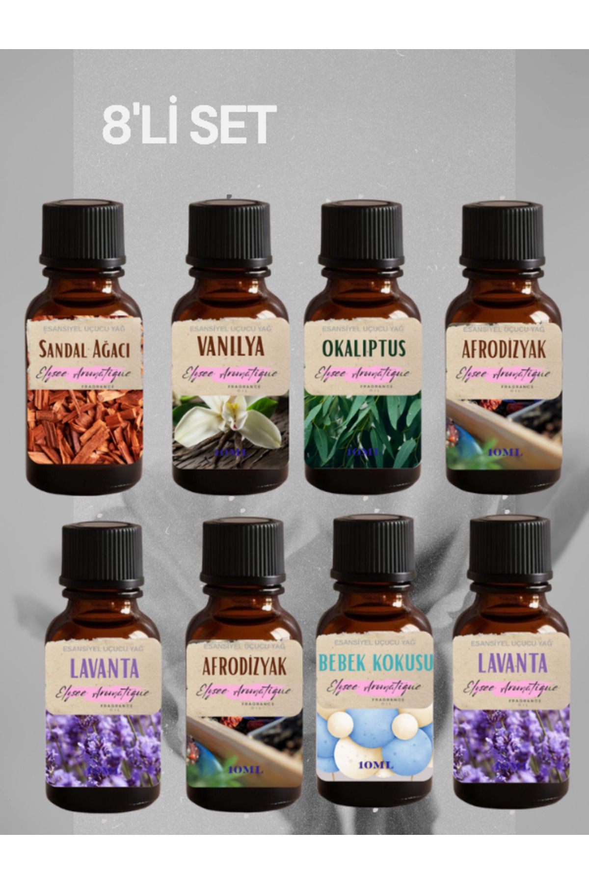Elysee Aromatique 8'li Set Esansiyel Uçucu Koku Yağı Difüzör Esansı Buhurdanlık Yağı Aromaterapi Yağı