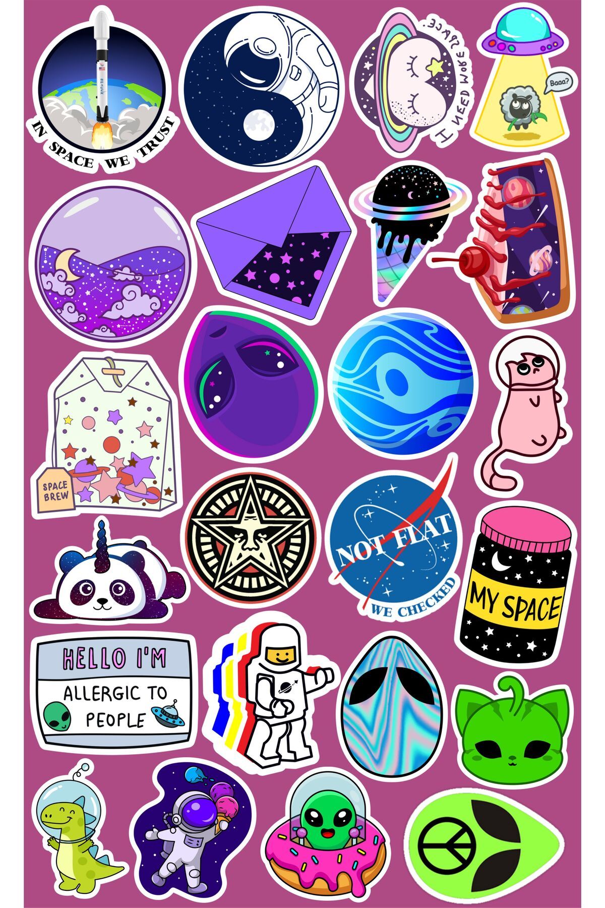 hediyenebak Space Uzay Seri 1 Sticker Seti | Laptop Ajanda Pc Tablet Telefon Defter Etiket Bullet Journal