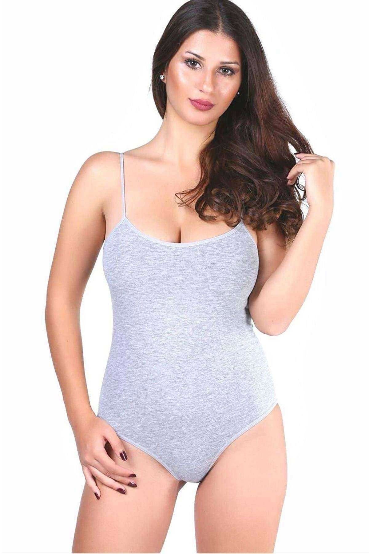 GiyimCity 3 adet Tutku Kadın İp Askılı Gri Çıtçıtlı Body 0148