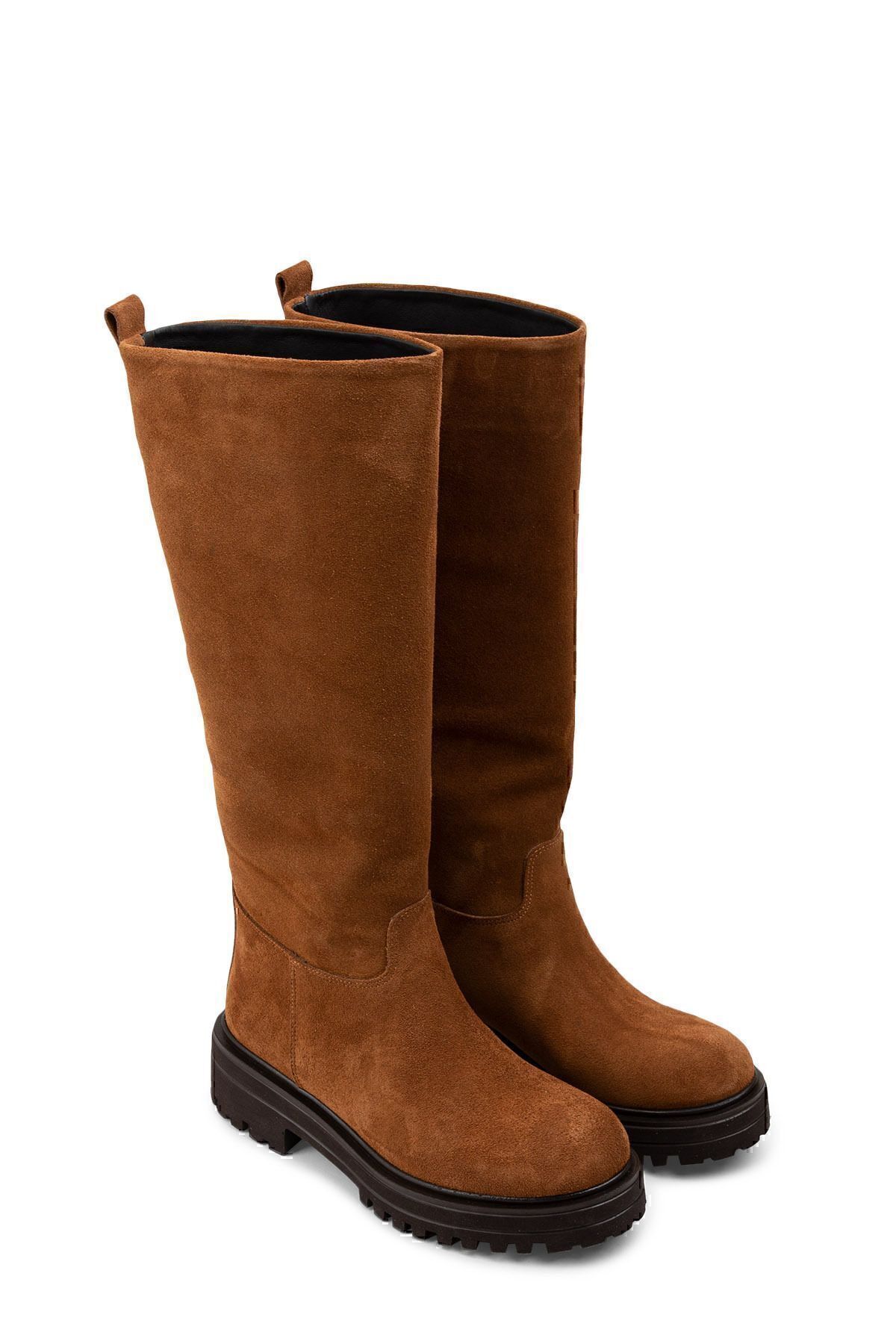 Deery-Cizme de damă din piele intoarsa autentica culoare bronzata 6