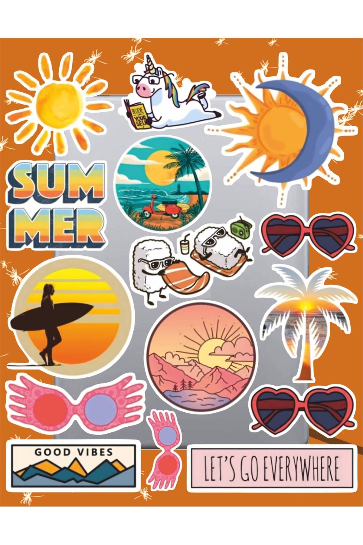 hediyenebak Summer Holiday Sticker Seti | Laptop Ajanda Pc Tablet Telefon Defter Etiket Bullet Journal