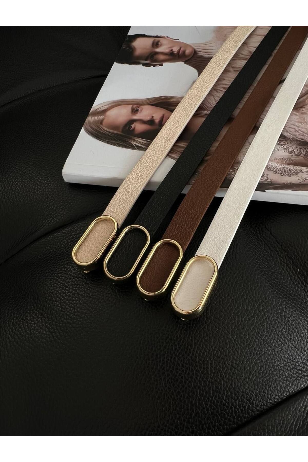 Damla 4'lü Ithal Oval Gold Tokalı Ince Kemer, Pantolon Kemeri, Gömlek Kemeri, Ceket Kemeri