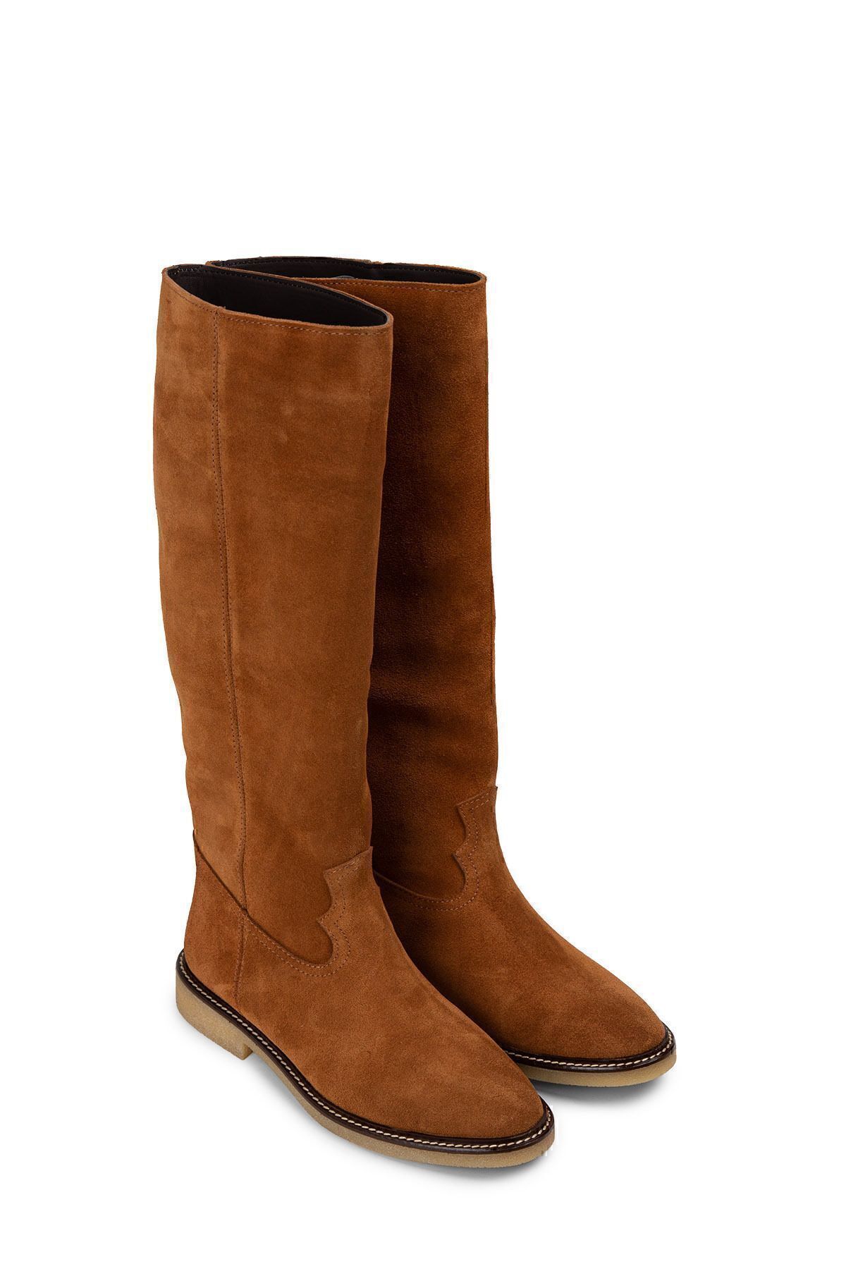 Deery-Cizme de damă din piele intoarsa autentica culoare bronzata 2