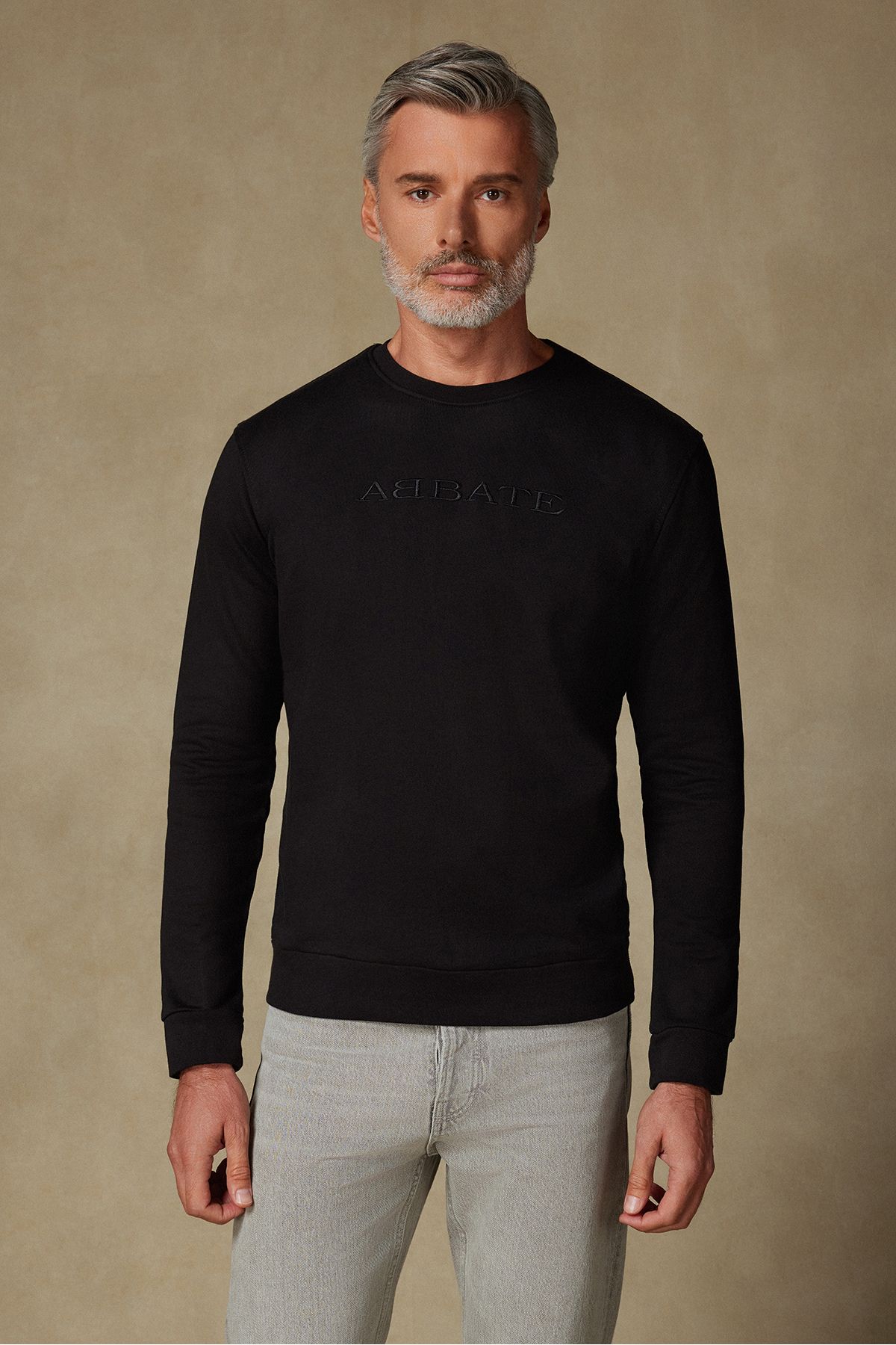 Abbate Özel Tasarım Nakış Detaylı Pamuklu Yüksek Kalite Siyah Oversize Sweatshirt Spor Giyim