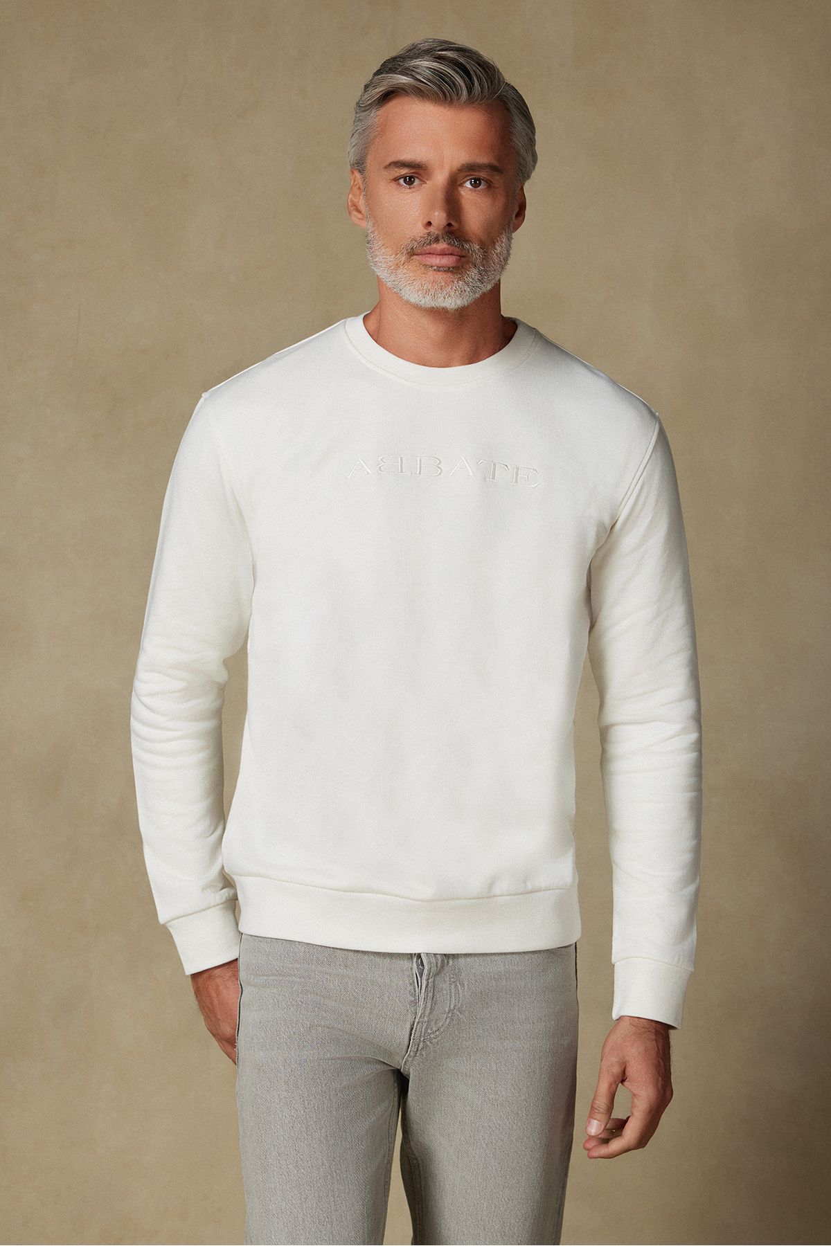 Abbate Özel Tasarım Nakış Detaylı Pamuklu Yüksek Kalite Beyaz Oversize Sweatshirt Spor Giyim