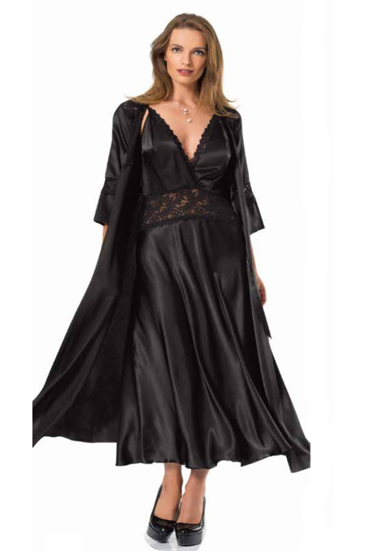 Genel Markalar İç Giyim MOONGİRL Saten Uzun İkili Gecelik Takım