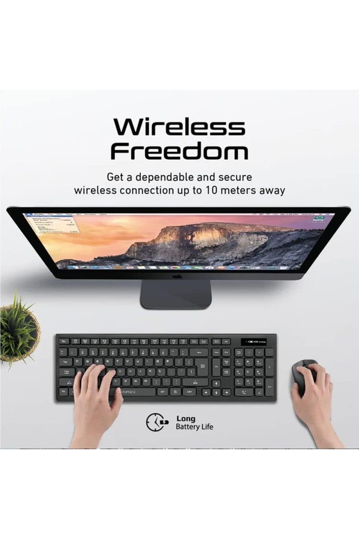 Promate-Combo offer-Full Size Wireless Keyboard And Mouse Combo, 2.4G Hz Wireless Connection and 1600 DPI +2 4