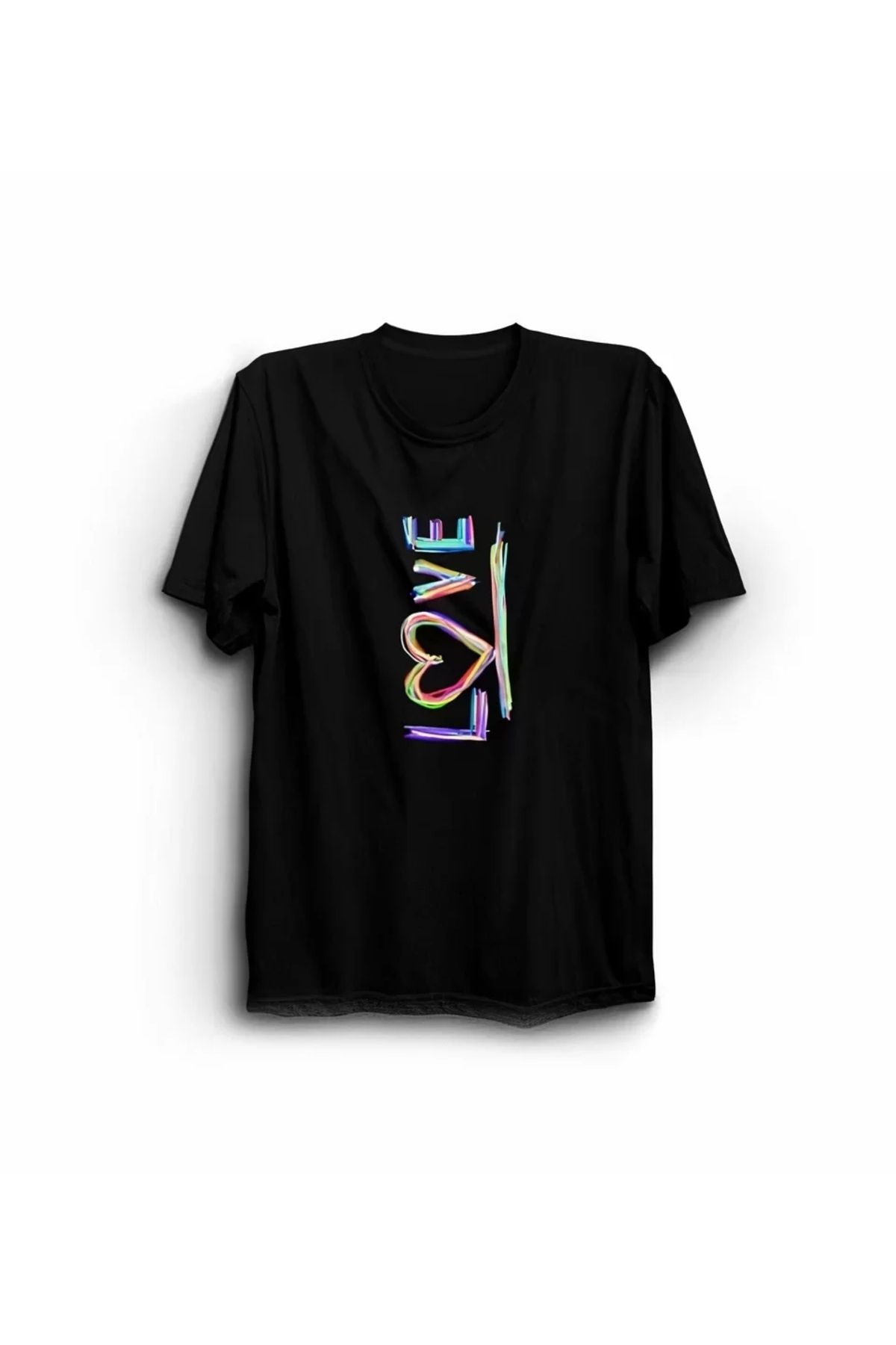 luz&pos Sevgililer Günü İçin Özel Tasarım Love Baskılı T-shirt - Siyah
