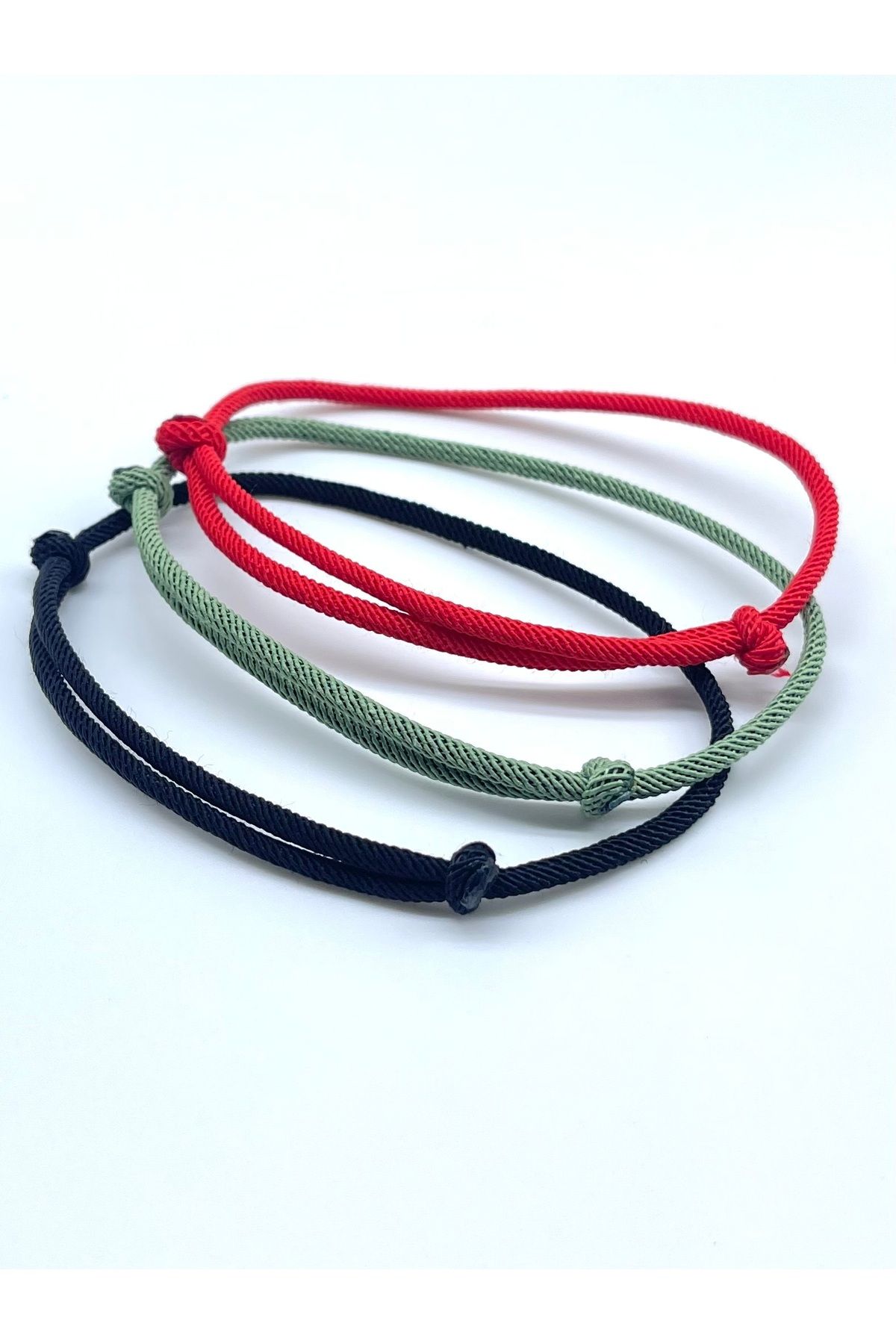 Concept HuBuTU Minimal Kırmızı Haki Siyah Paracord Erkek Ip Bileklik Seti (3 ADET)