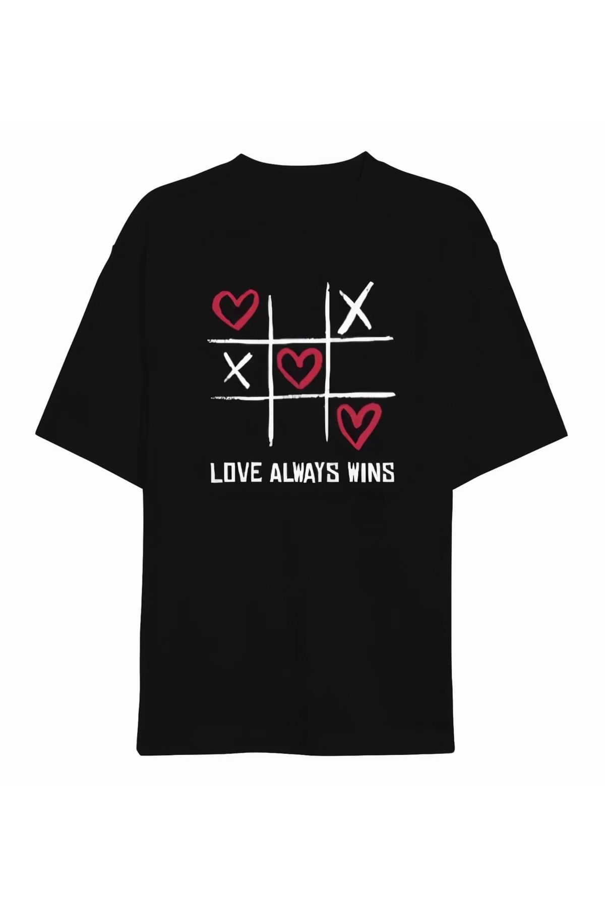 luz&pos Sevgililer Günü İçin Özel Tasarım Love Always Wıns Baskılı T-shirt - Siyah
