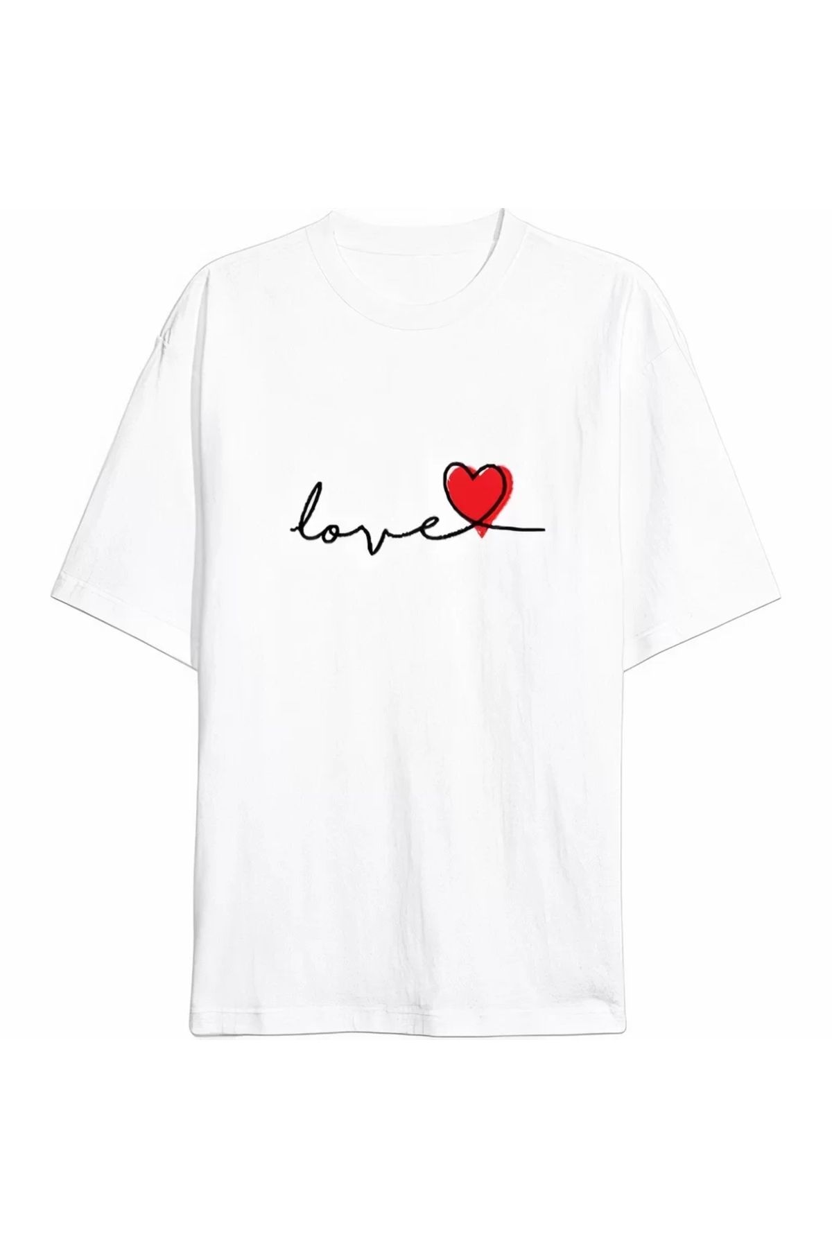 luz&pos Sevgililer Günü İçin Özel Tasarım Love Baskılı T-shirt - Beyaz