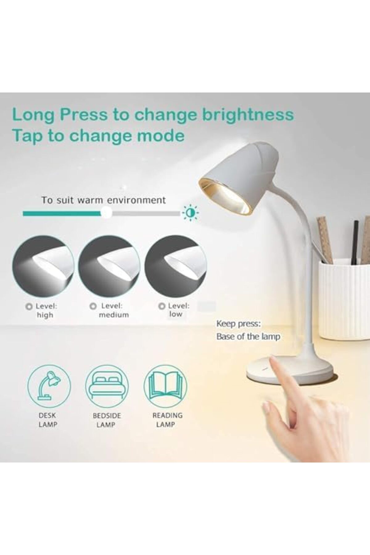 Generic-مصباح قراءة LED مع تحكم باللمس، 16 مصباح LED SMD، 3 أوضاع سطوع، إضاءة مكتب قابلة لإعادة الشحن عبر USB، F 5