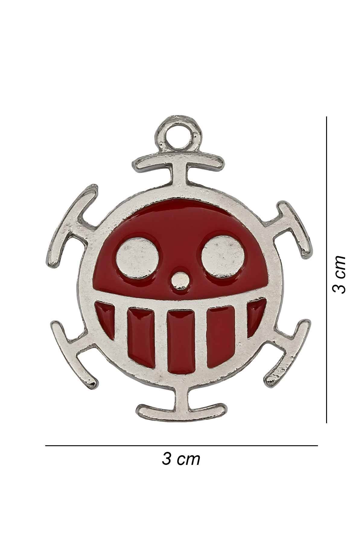 Rua Jewelry One Piece Trafalgar Law Anime Fan Luffy Bomba Kolye - Kırmızı Mine Gümüş Renk Klasik Zincirli